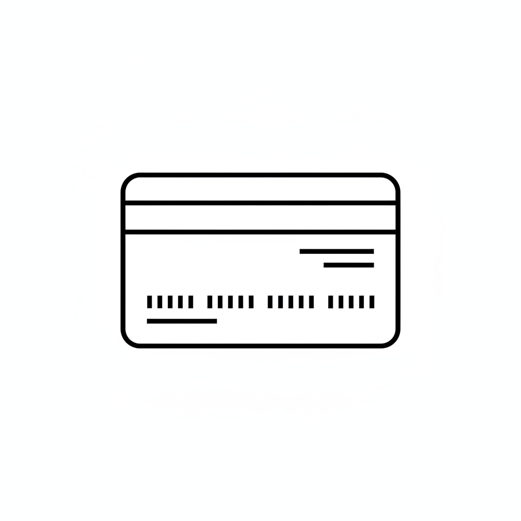 Minimal black outline icon of a credit card, flat vector line icon, simple and clean design, no text, no words, no letters, , pure SVG-style icon, thin stroke, monochrome black, centered, ecommerce payment icon, no shadow, no background color, no texture